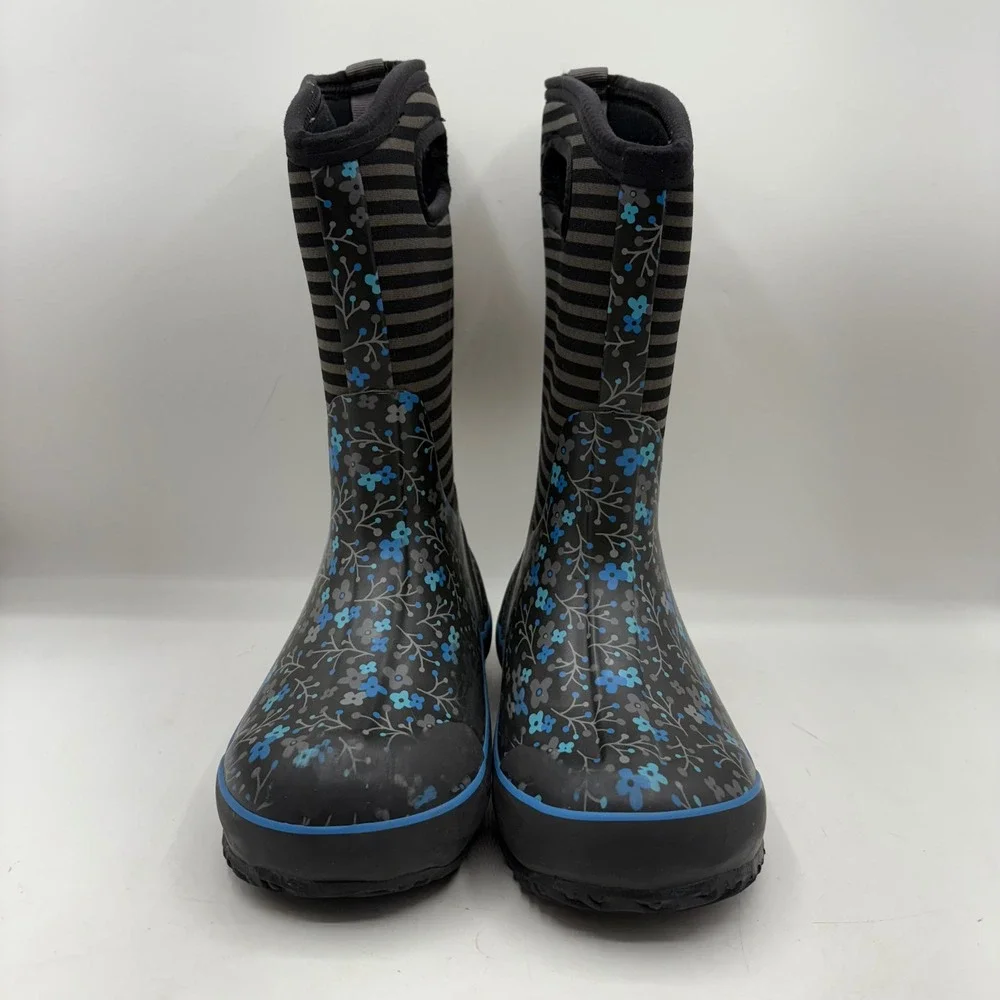 BOGS Classic Flower Stripes Waterproof Insulated Rain Boots‎ Kids Youth Size 2